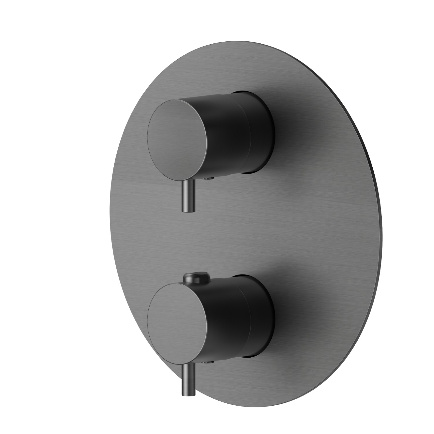 Miscelatore termostatico ad incasso, con comando per la regolazione della temperatura e deviatore a 2 uscite. Parte esterna - finitura PVD Brushed Gun Metal