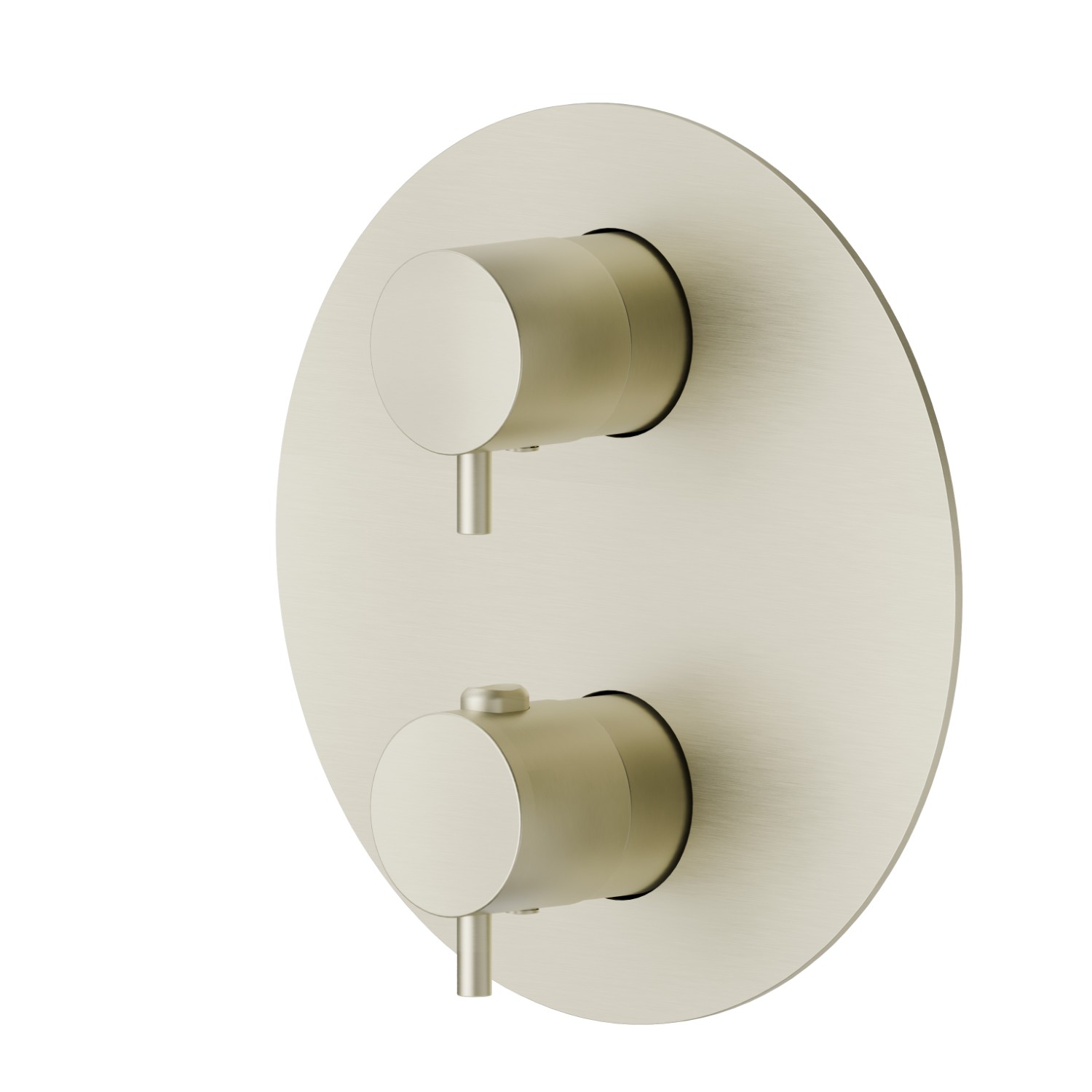 Mitigeur thermostatique à encastrer, avec commande pour le réglage de la température et inverseur 2 sorties. Façade murale - finition PVD Brushed Pale Gold