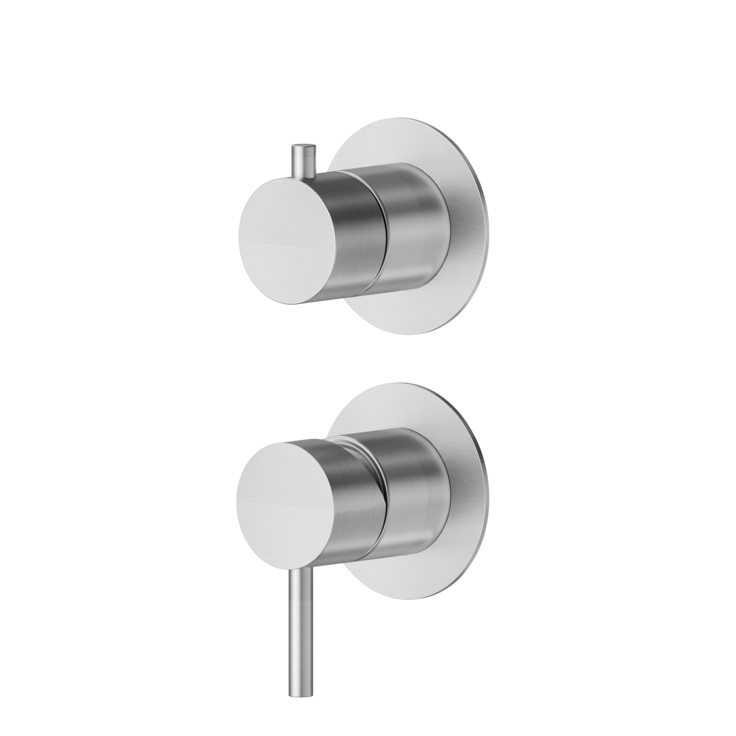 Concealed thermostatic mixer, with one handle for temperature control and 2 ways out diverter. External part. Ø70 - finish Stainless Steel