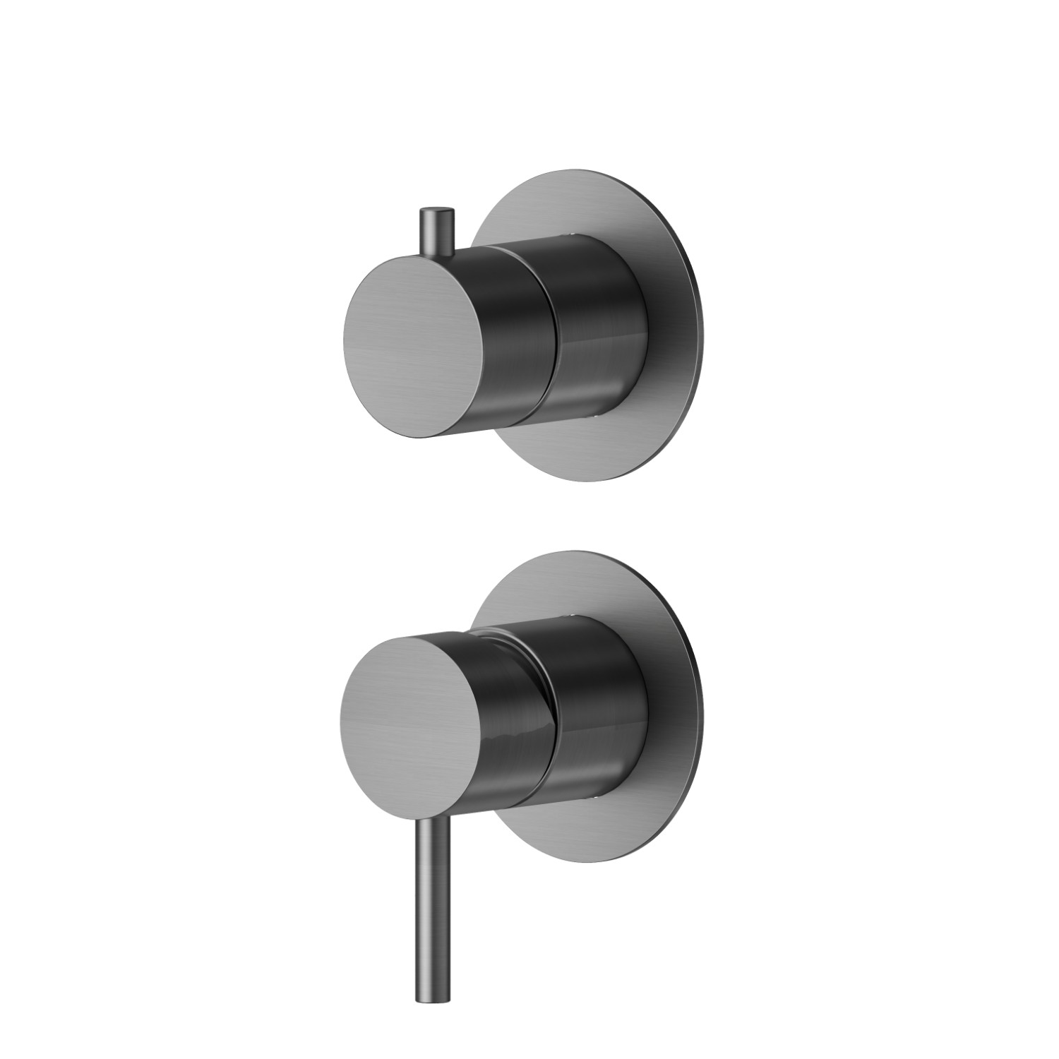 Mitigeur encastré 2 sorties avec inverseur (entrées et sorties de 1/2”). Façade murale. Ø70 - finition PVD Brushed Gun Metal