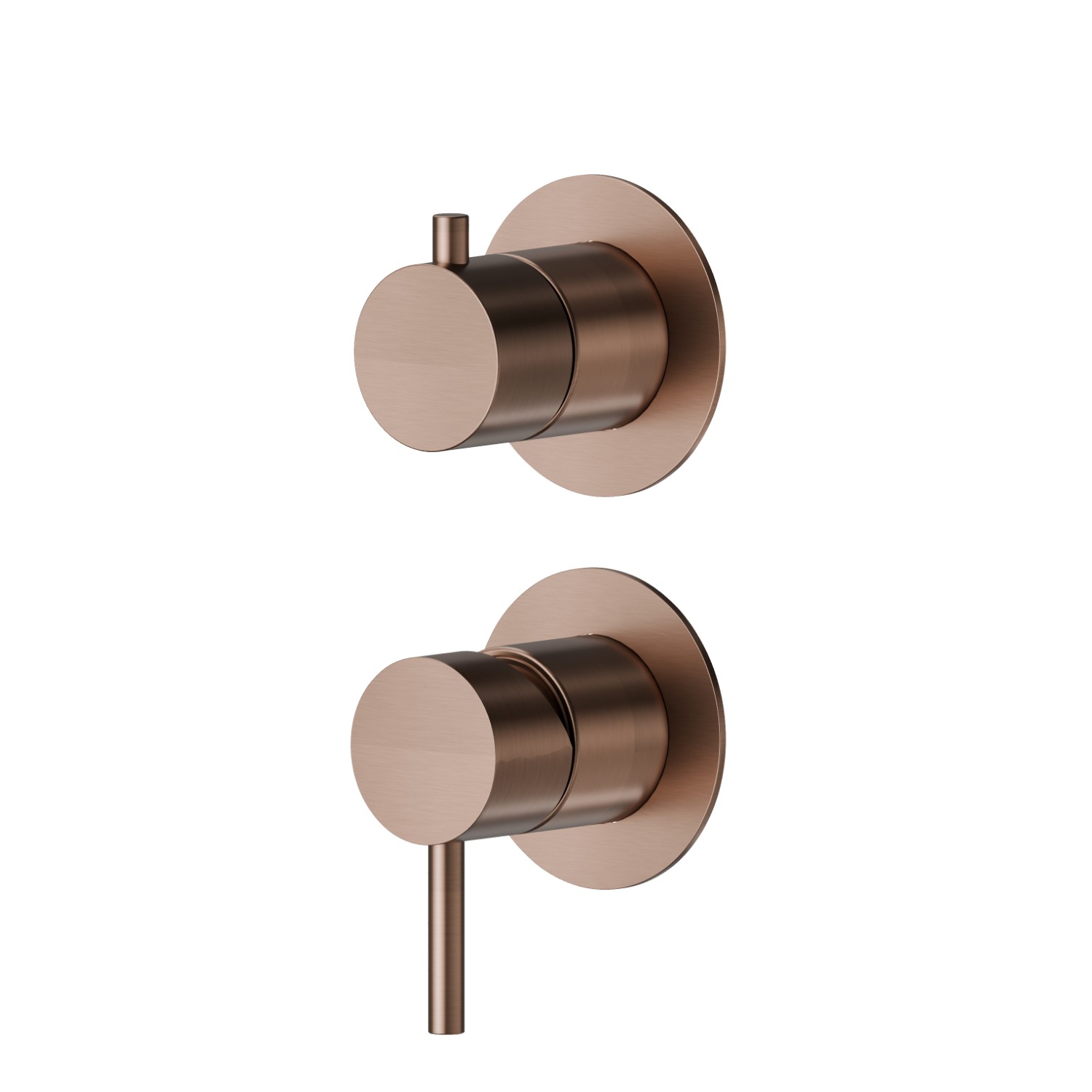 Mitigeur encastré 2 sorties avec inverseur (entrées et sorties de 1/2”). Façade murale. Ø70 - finition PVD Brushed Copper Bronze