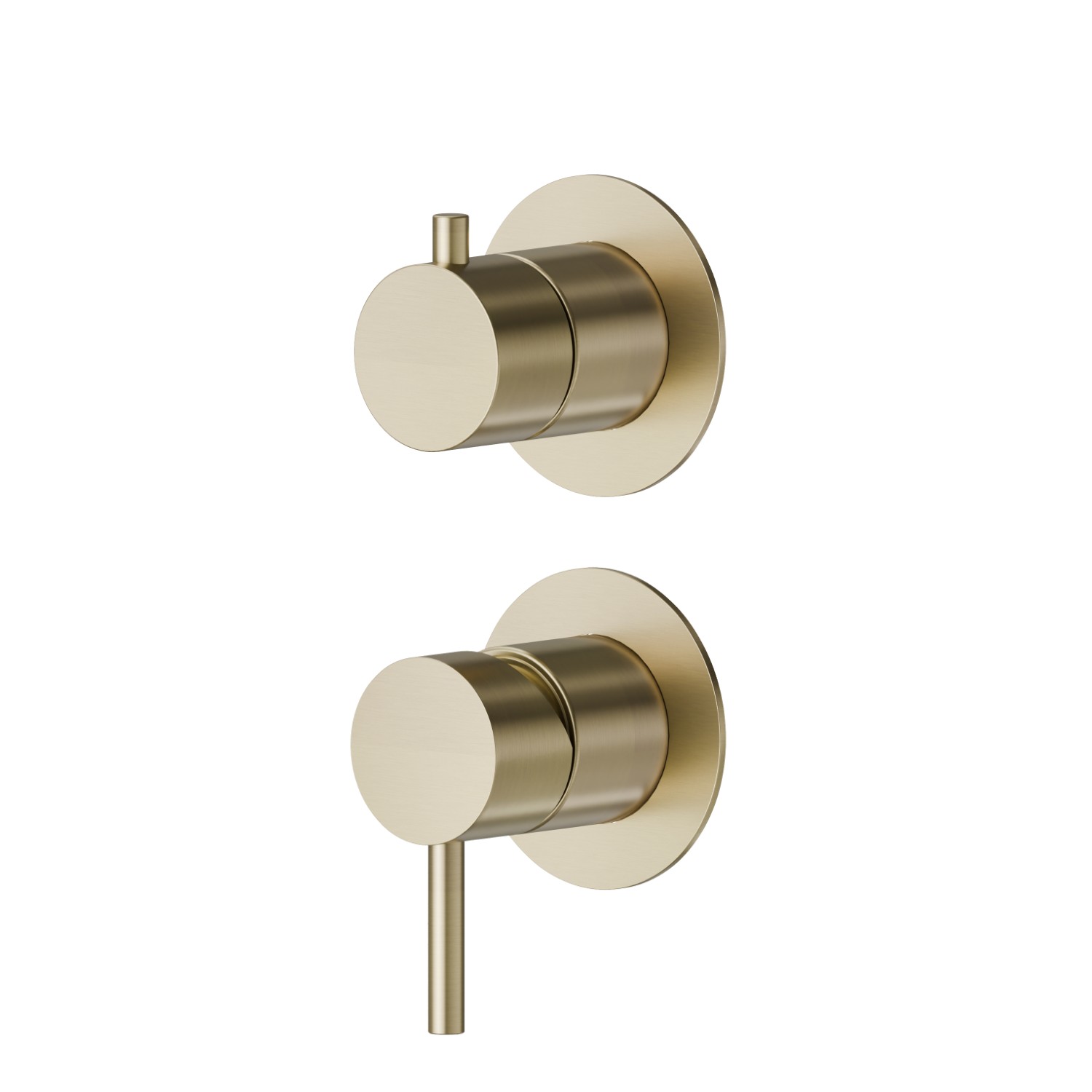 Mitigeur encastré 2 sorties avec inverseur (entrées et sorties de 1/2”). Façade murale. Ø70 - finition PVD Brushed Pale Gold