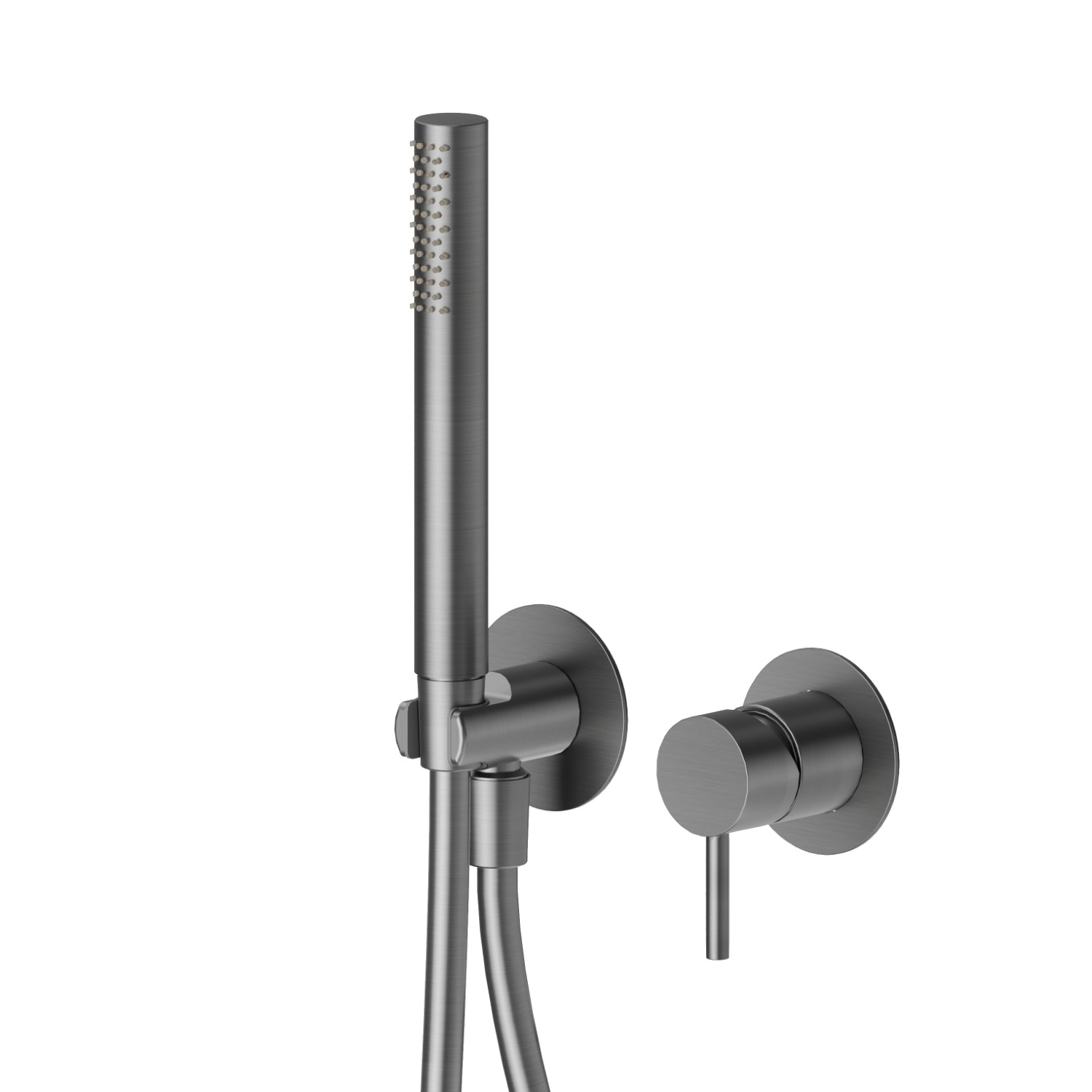 Gruppo doccia da incasso completo di doccetta e miscelatore. Ø70 - finitura PVD Brushed Gun Metal