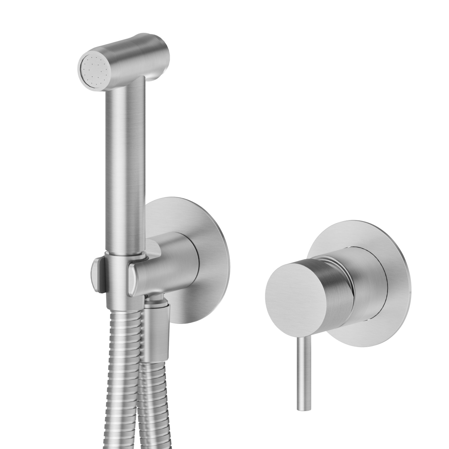 Single lever mixer, hot and cold water, for personal hygiene and toilet. External part - finish Stainless Steel