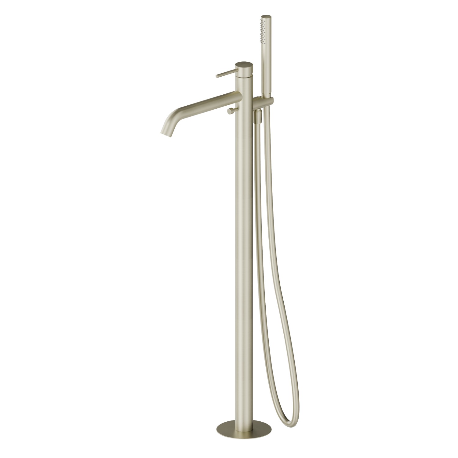 Mitigeur sur pied pour baignoire ilôt, prise d’eau au sol corps d’alimentation, inverseur et douchette - finition PVD Brushed Pale Gold
