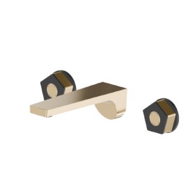 3-hole wall-mounted washbasin group without pop-up waste set - finish PVD Glossy Gold - Matt Black