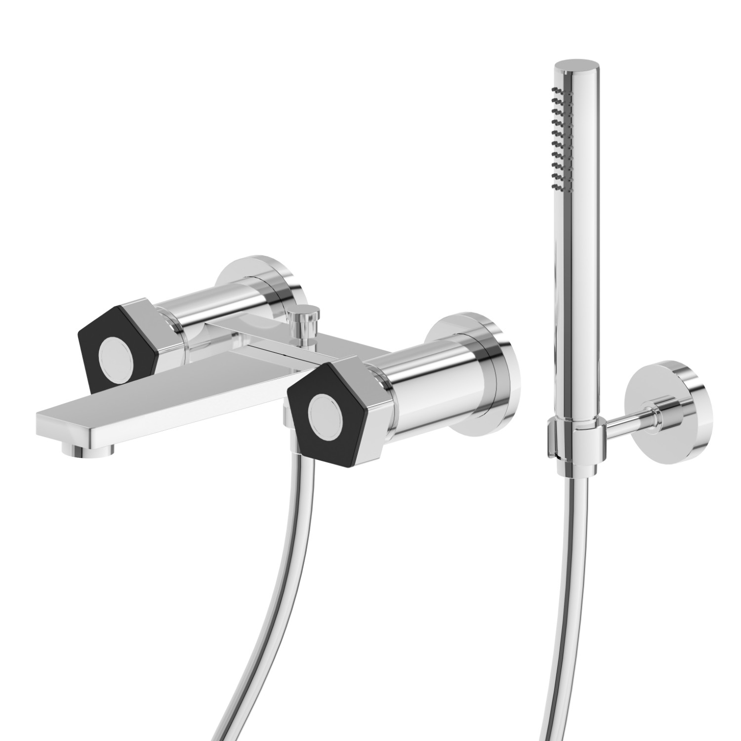 Complete bath group with fixed shower holder, PVC flexible, hand shower - finish Chrome - Matt Black
