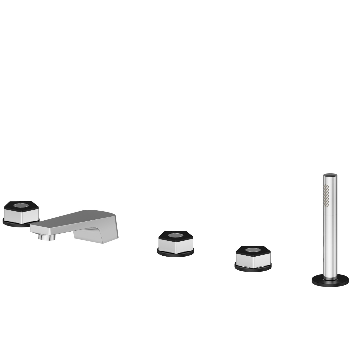 Mitigeur bain douche 5 trous bord de baignoire, bec, inverseur et douchette - finition Chrome - Matt Black
