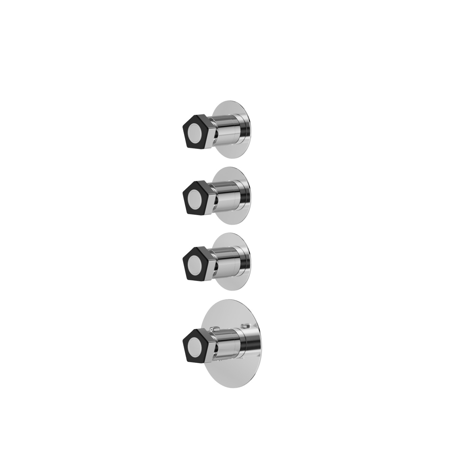 Miscelatore termostatico multiutenza ad incasso a 3 uscite. ingressi ed uscite da 3/4”. Parte esterna. Ø70 - finitura Chrome - Matt Black