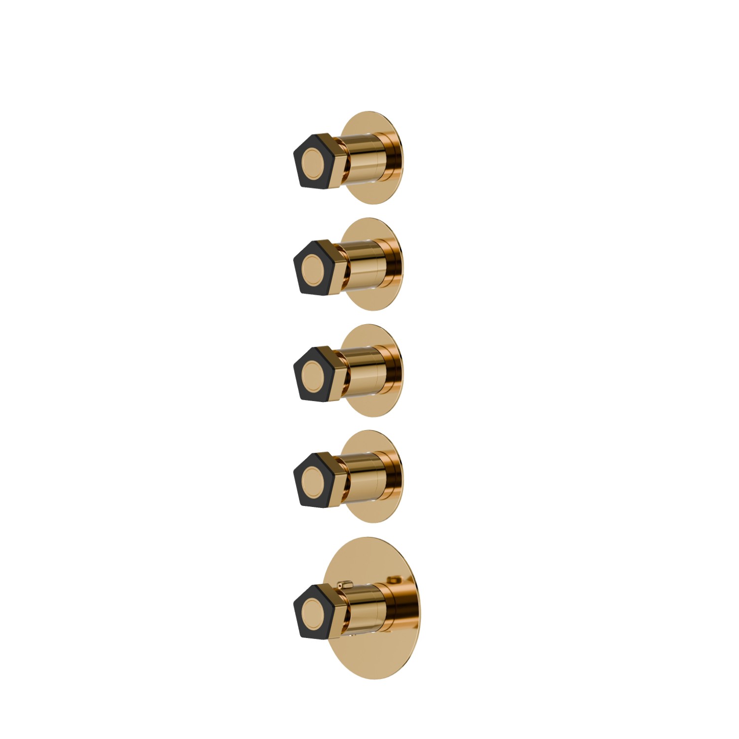 4 ways out concealed thermostatic multifunction selectors. 3/4” connections. External part. Ø70 - finish PVD Glossy Gold - Matt Black