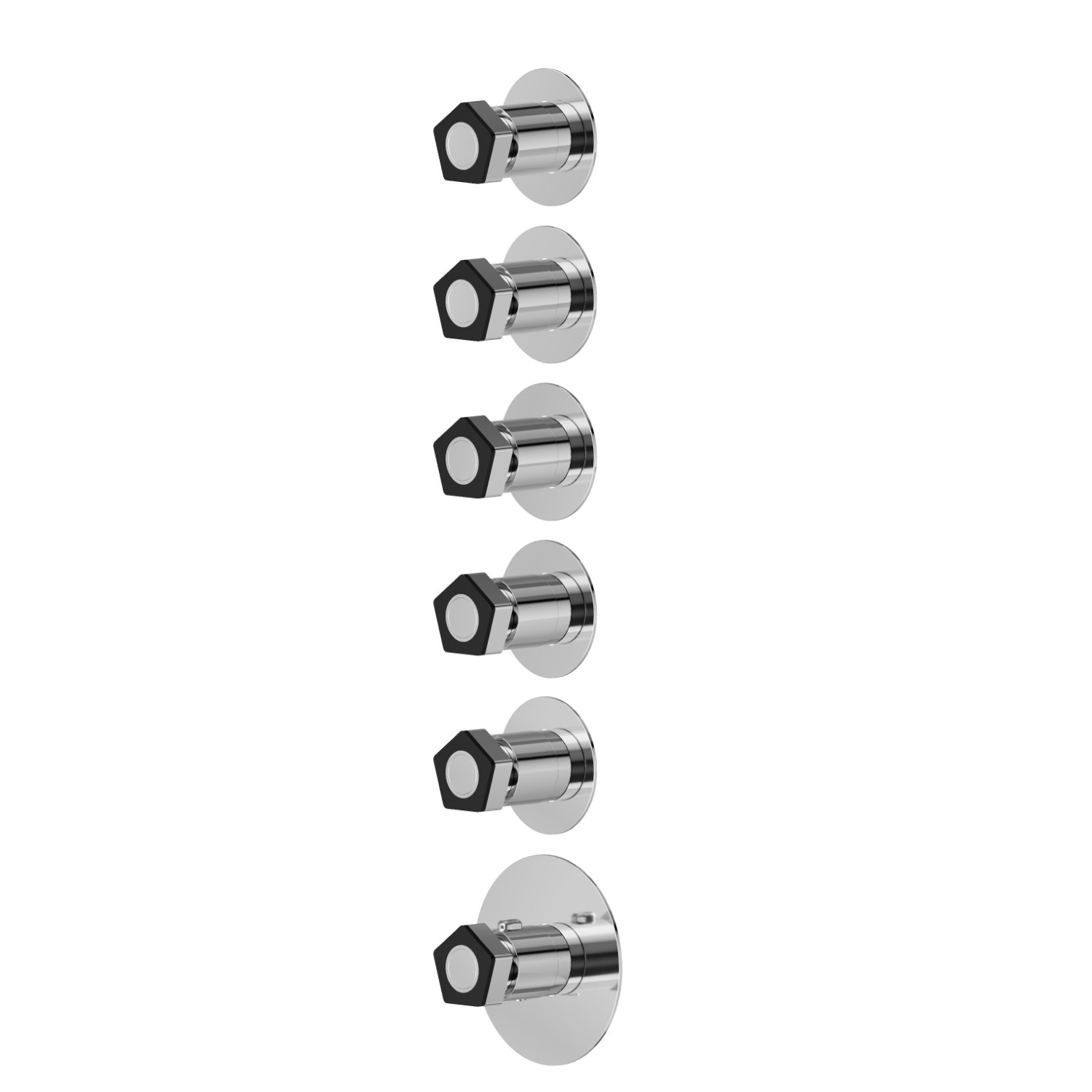 5 ways out concealed thermostatic multifunction selectors. 3/4” connections. External part. Ø70 - finish Chrome - Matt Black