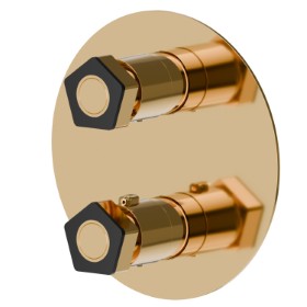 Concealed thermostatic mixer, with one handle for temperature control and 2 ways out diverter. External part - finish PVD Glossy Gold - Matt Black