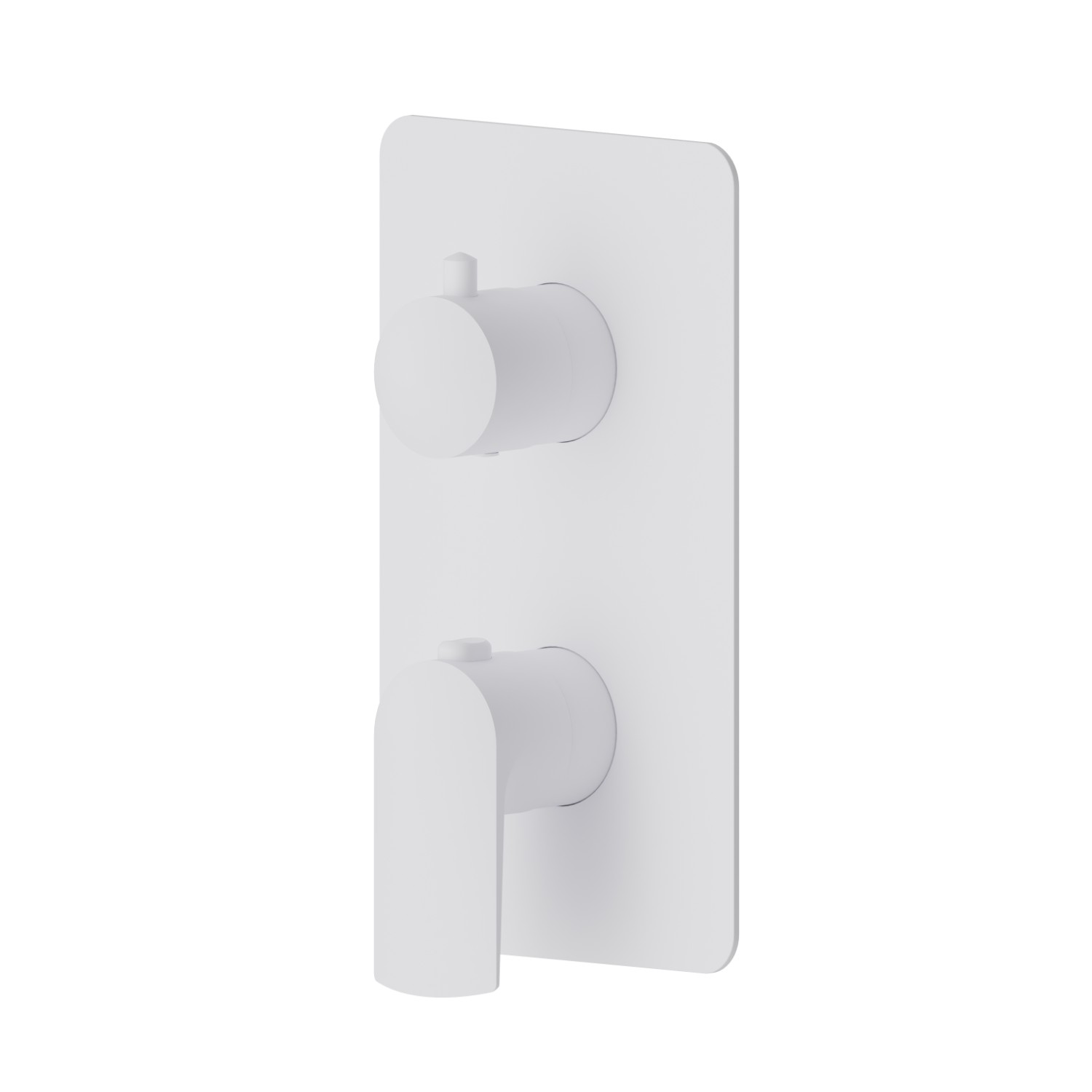 Concealed thermostatic mixer, with one handle for temperature control and 2 ways out diverter. External part - finish Matt White