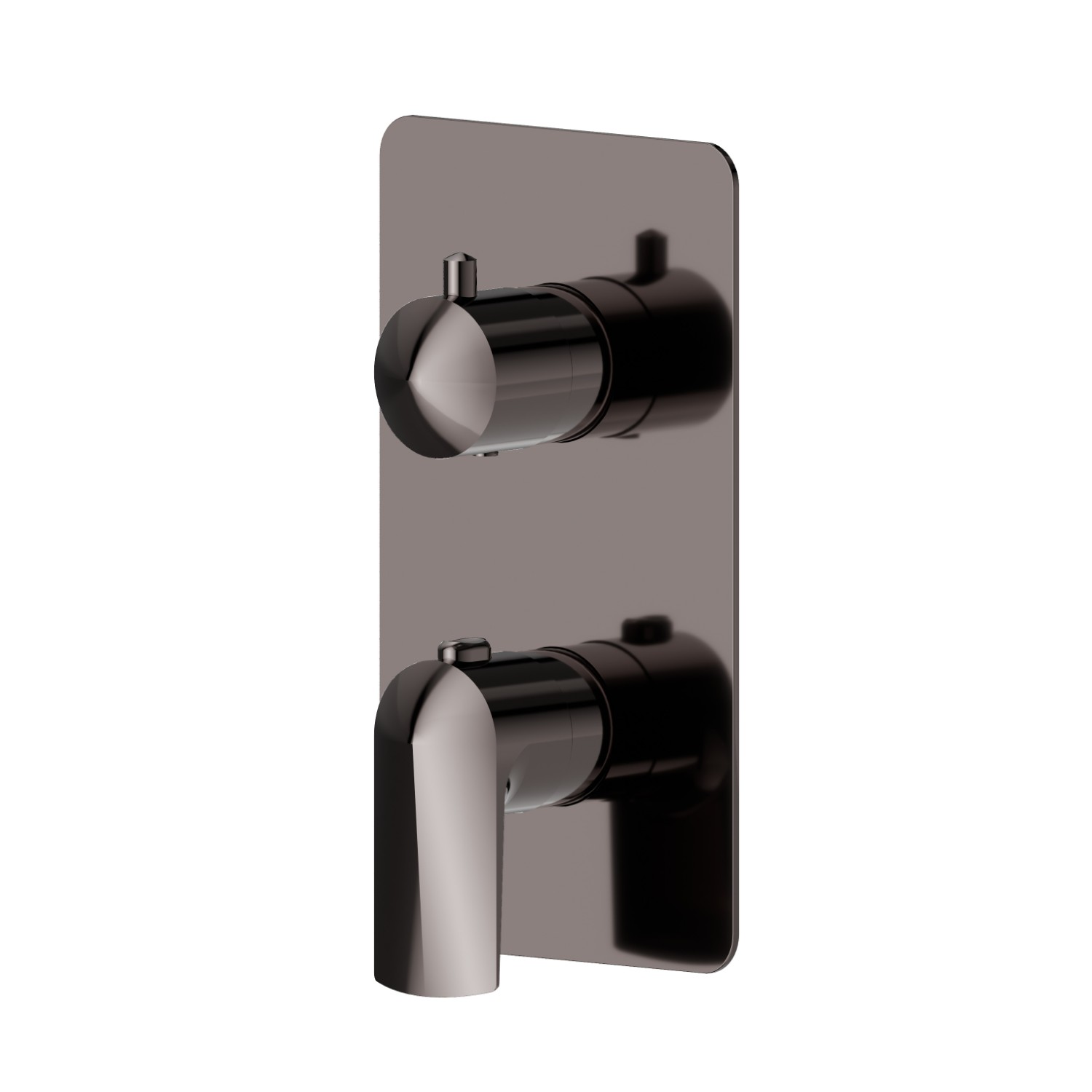 Concealed thermostatic mixer, with one handle for temperature control and 2 ways out diverter. External part - finish PVD Gun Metal