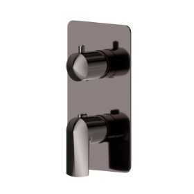 Concealed thermostatic mixer, with one handle for temperature control and 2 ways out diverter. External part - finish PVD Gun Metal
