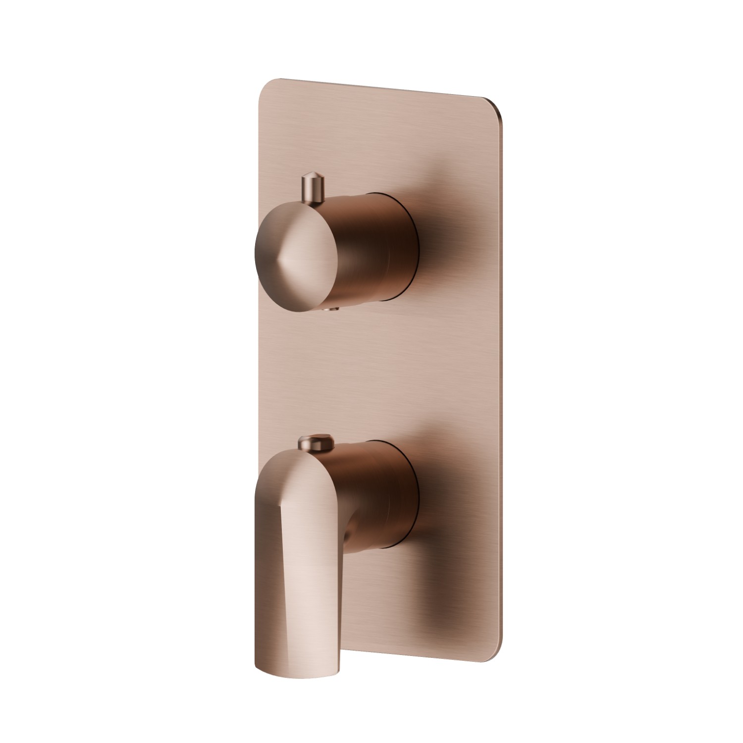 Concealed thermostatic mixer, with one handle for temperature control and 2 ways out diverter. External part - finish PVD Brushed Copper Bronze