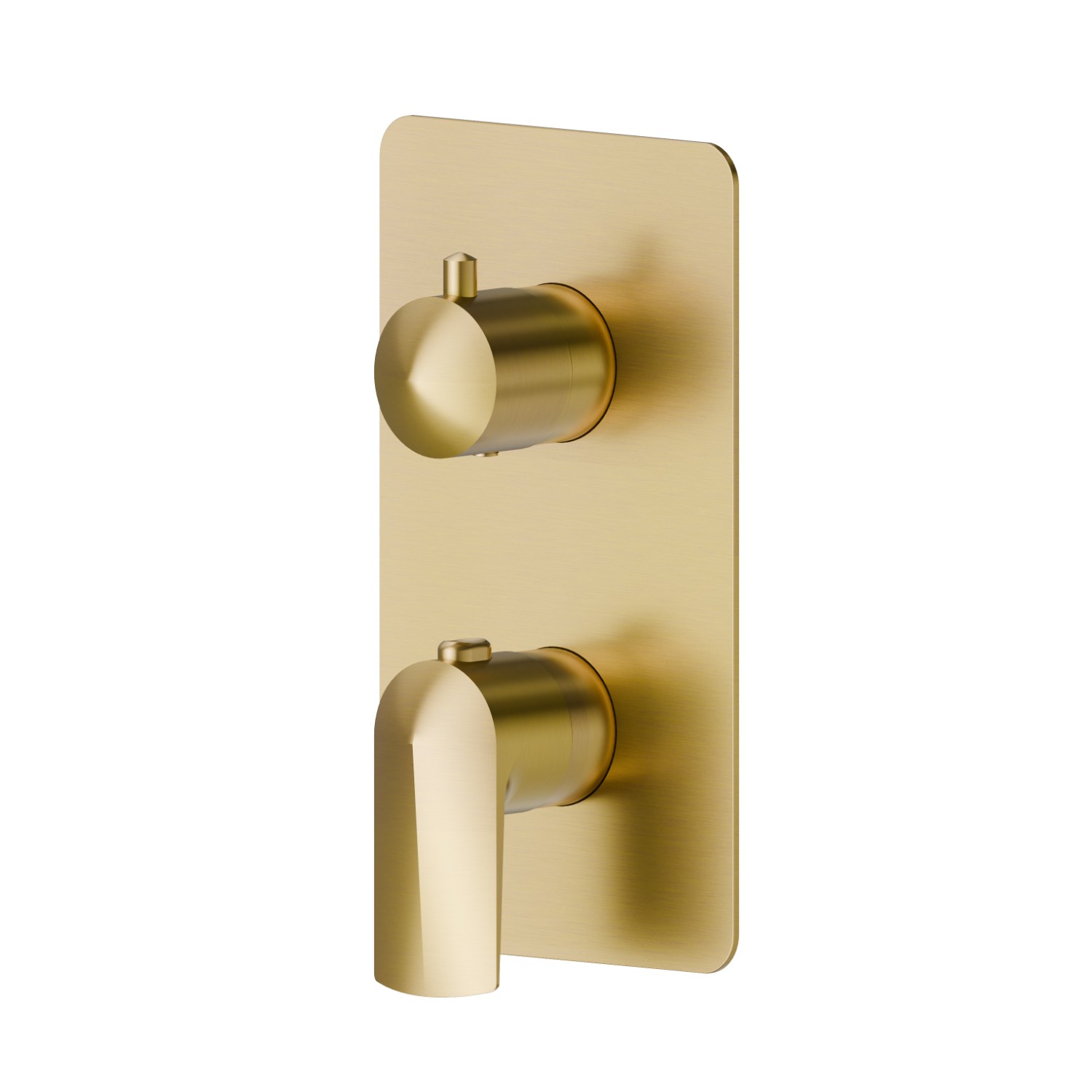 Miscelatore termostatico ad incasso, con comando per la regolazione della temperatura e deviatore a 2 uscite. Parte esterna.  - finitura PVD Brushed Gold