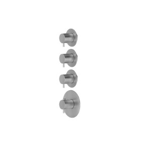3 ways out concealed thermostatic multifunction selectors. 3/4” connections. External part. Ø70 - finish Stainless Steel
