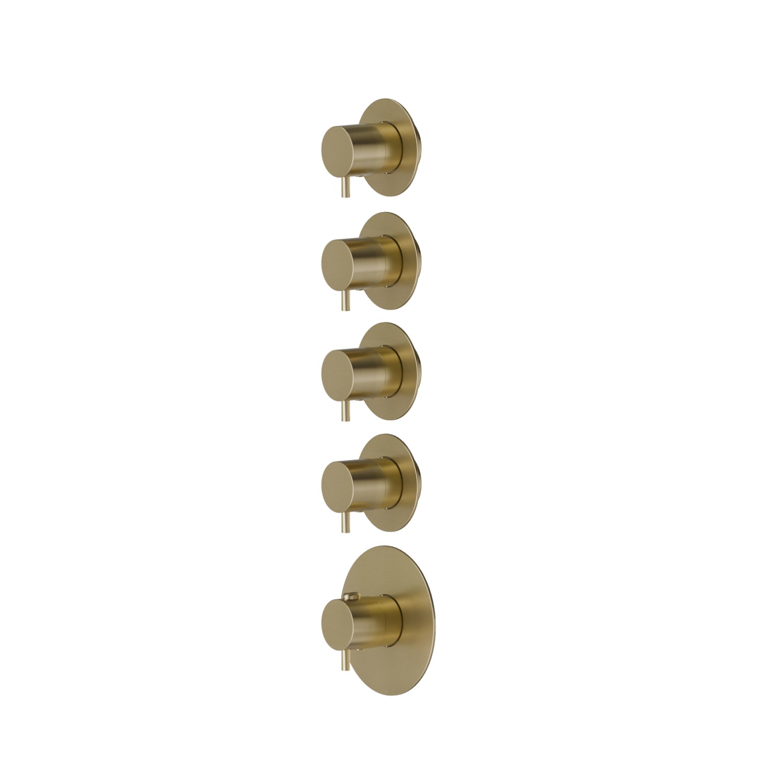 Miscelatore termostatico multiutenza ad incasso a 4 uscite. ingressi ed uscite da 3/4”. Ø70. Parte esterna - finitura PVD Brushed Pale Gold