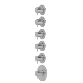 5 ways out concealed thermostatic multifunction selectors. 3/4” connections. External part. Ø70 - finish Stainless Steel