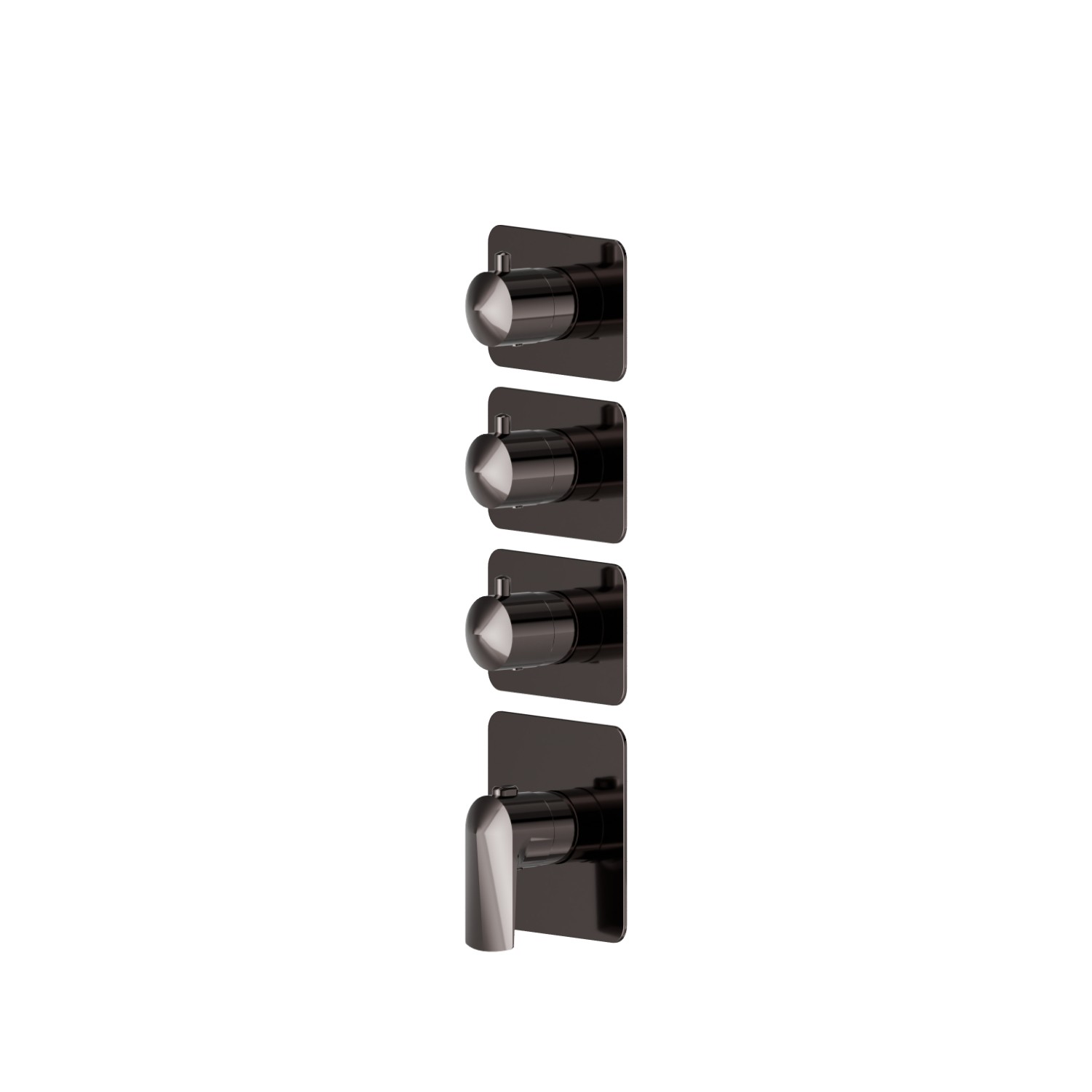 3 ways out concealed thermostatic multifunction selectors. 3/4” connections. External part - finish PVD Gun Metal