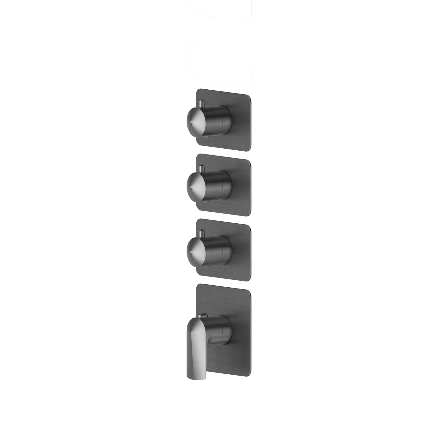 Miscelatore termostatico multiutenza ad incasso a 3 uscite. Ingressi ed uscite da 3/4”. Parte esterna - finitura PVD Brushed Gun Metal