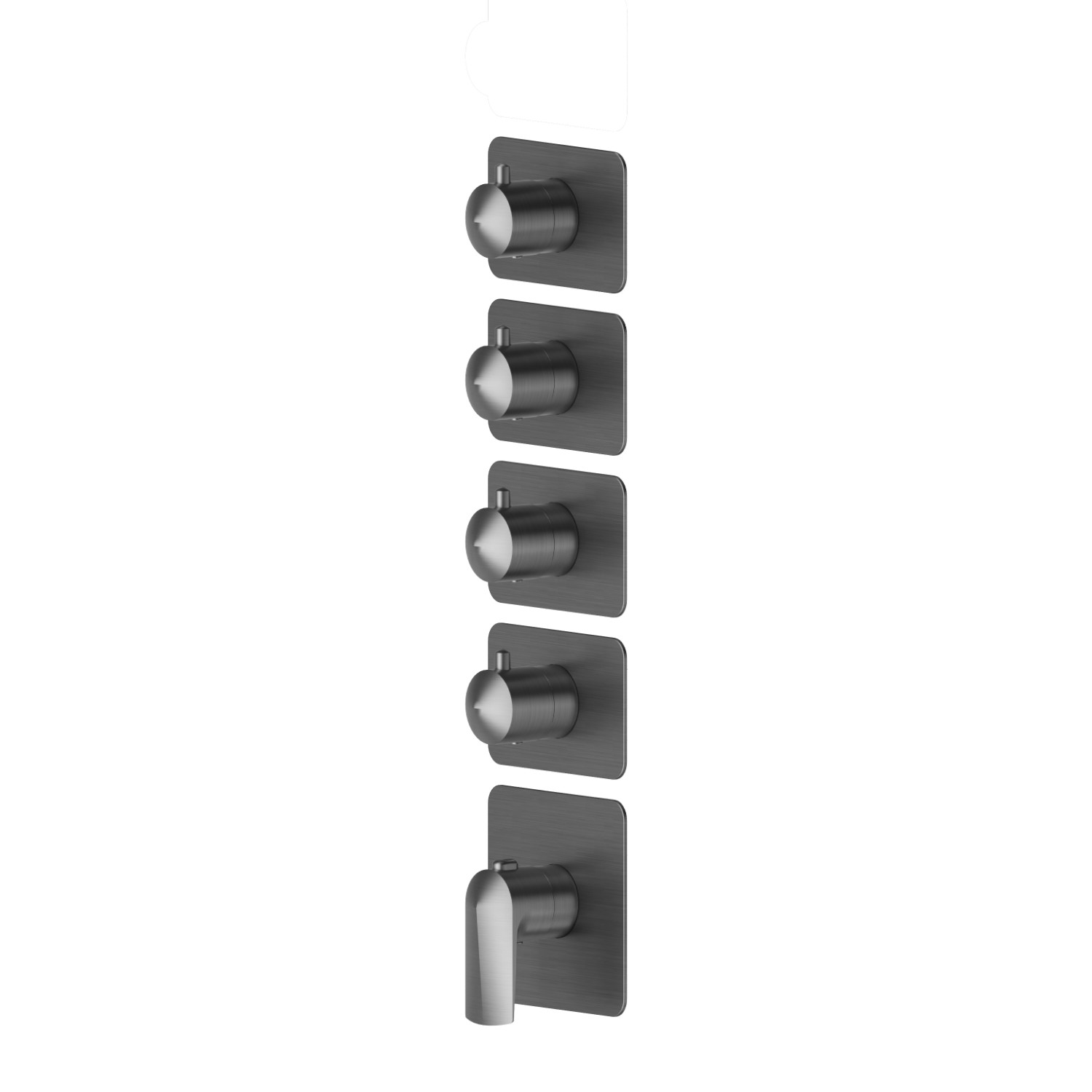 Mitigeurs de douche thermostatiques à encastrer 4 sorties. entrées et sorties de 3/4”. Façade murale - finition PVD Brushed Gun Metal