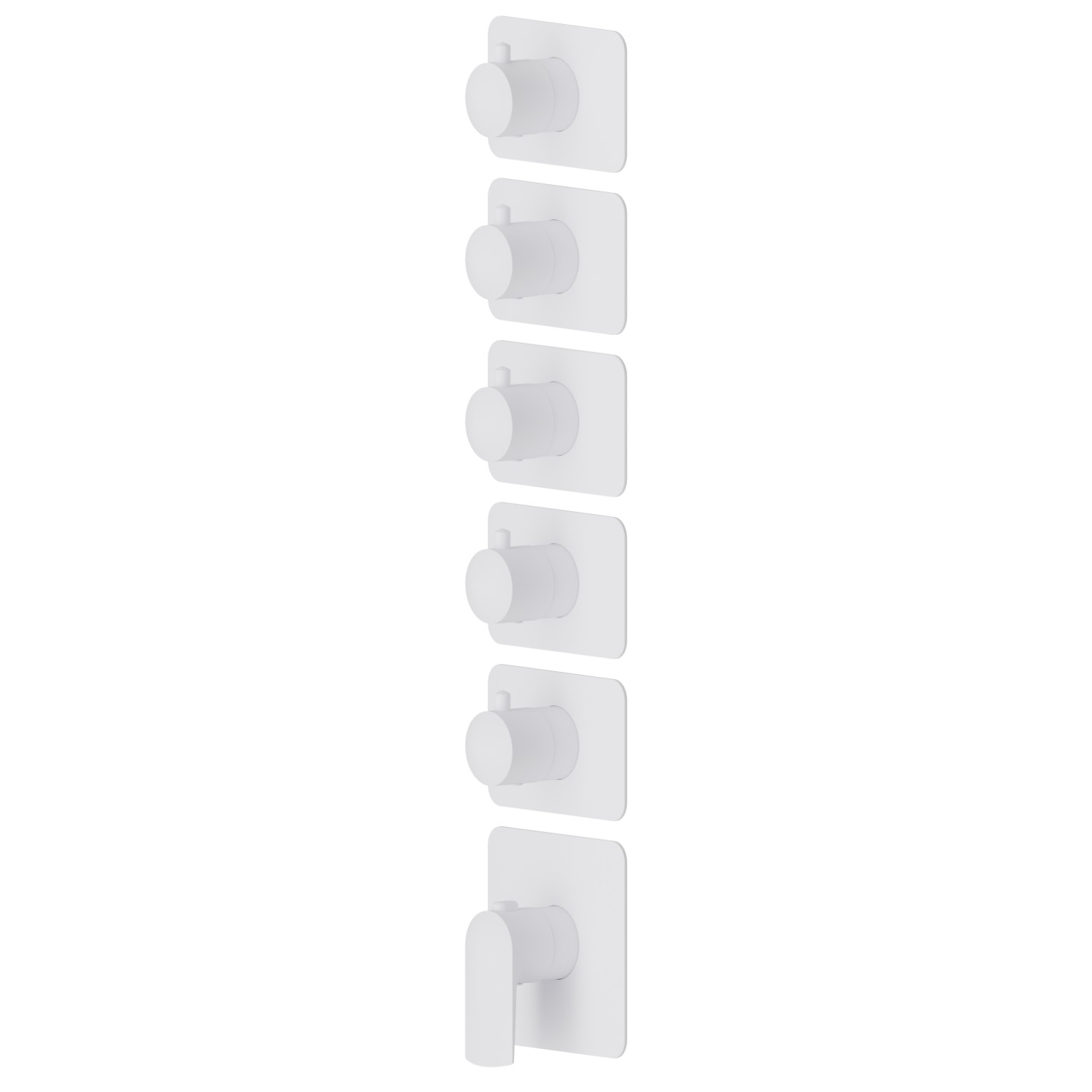 Miscelatore termostatico multiutenza ad incasso a 5 uscite. Parte esterna. Ingressi ed uscite da 3/4”.  - finitura Bianco opaco