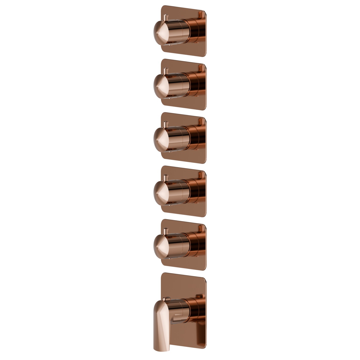 Miscelatore termostatico multiutenza ad incasso a 5 uscite. Parte esterna. Ingressi ed uscite da 3/4”.  - finitura PVD Copper Bronze
