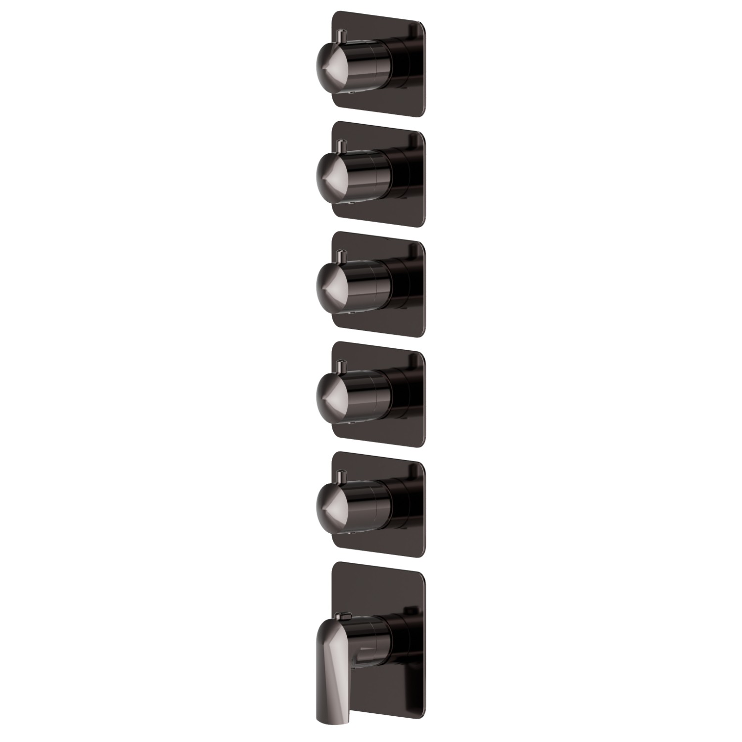 5 ways out concealed thermostatic multifunction selectors. 3/4” connections.  External part - finish PVD Gun Metal