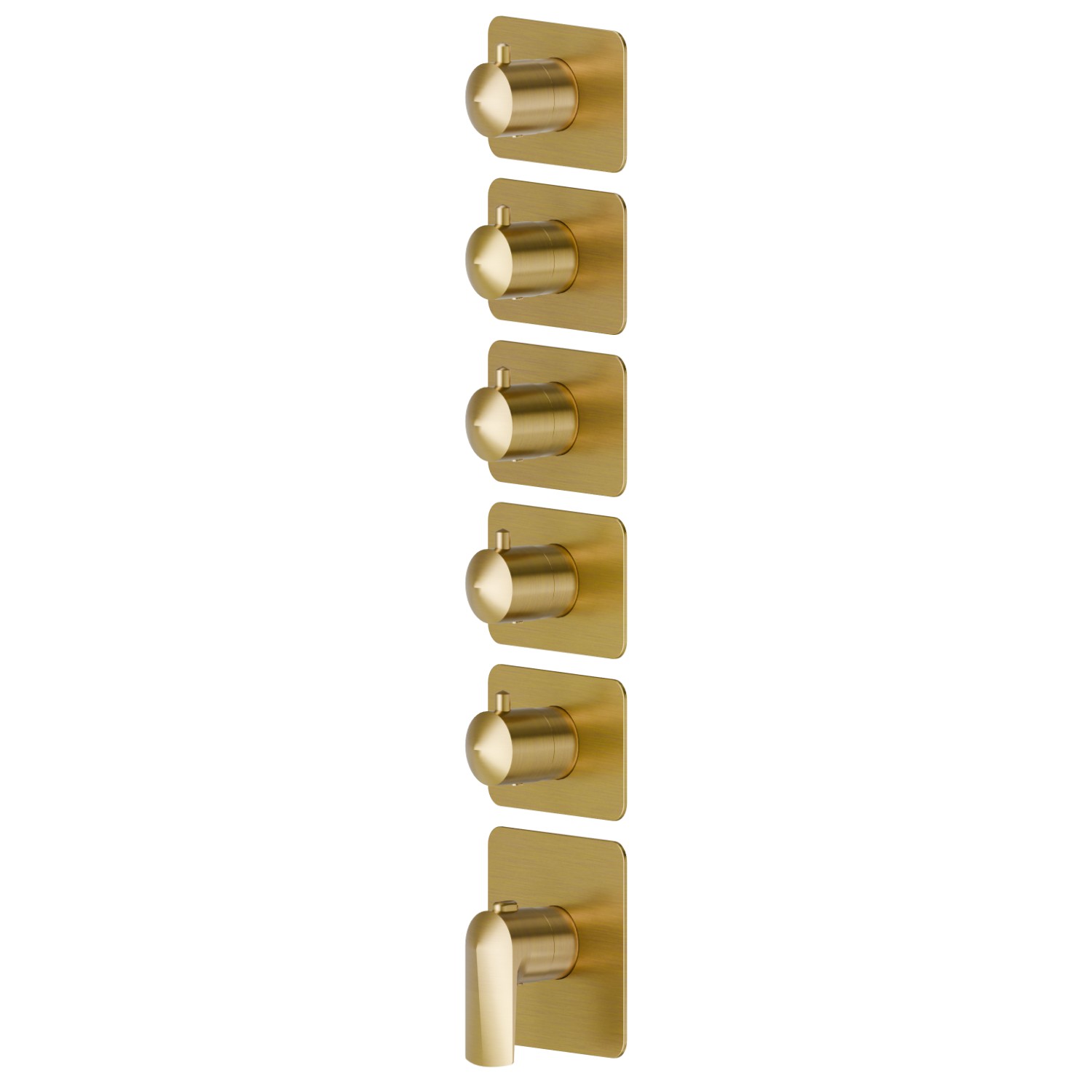 Miscelatore termostatico multiutenza ad incasso a 5 uscite. Parte esterna. Ingressi ed uscite da 3/4”.  - finitura PVD Brushed Gold