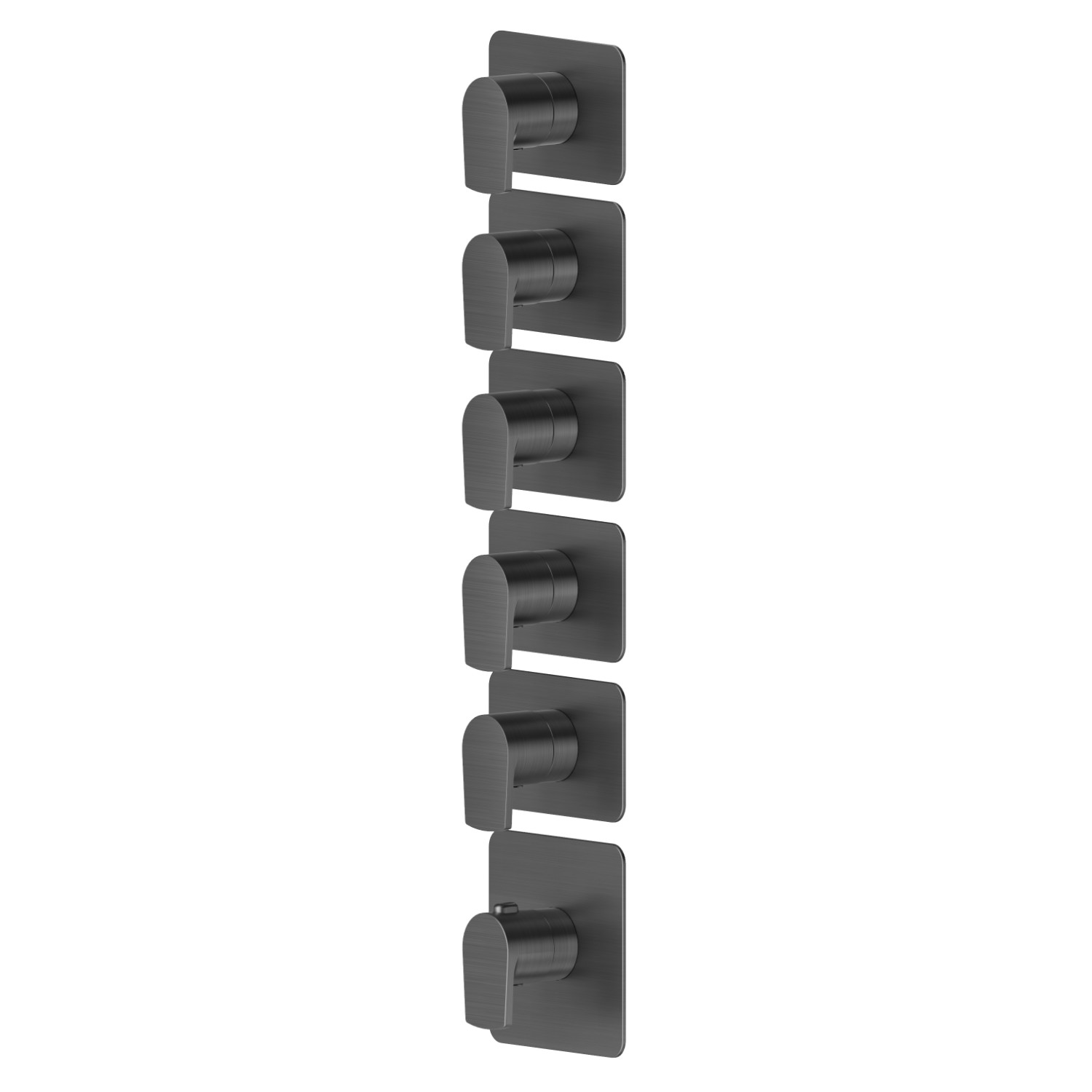 Mitigeurs de douche thermostatiques à encastrer 5 sorties. entrées et sorties de 3/4”. Façade murale - finition PVD Brushed Gun Metal