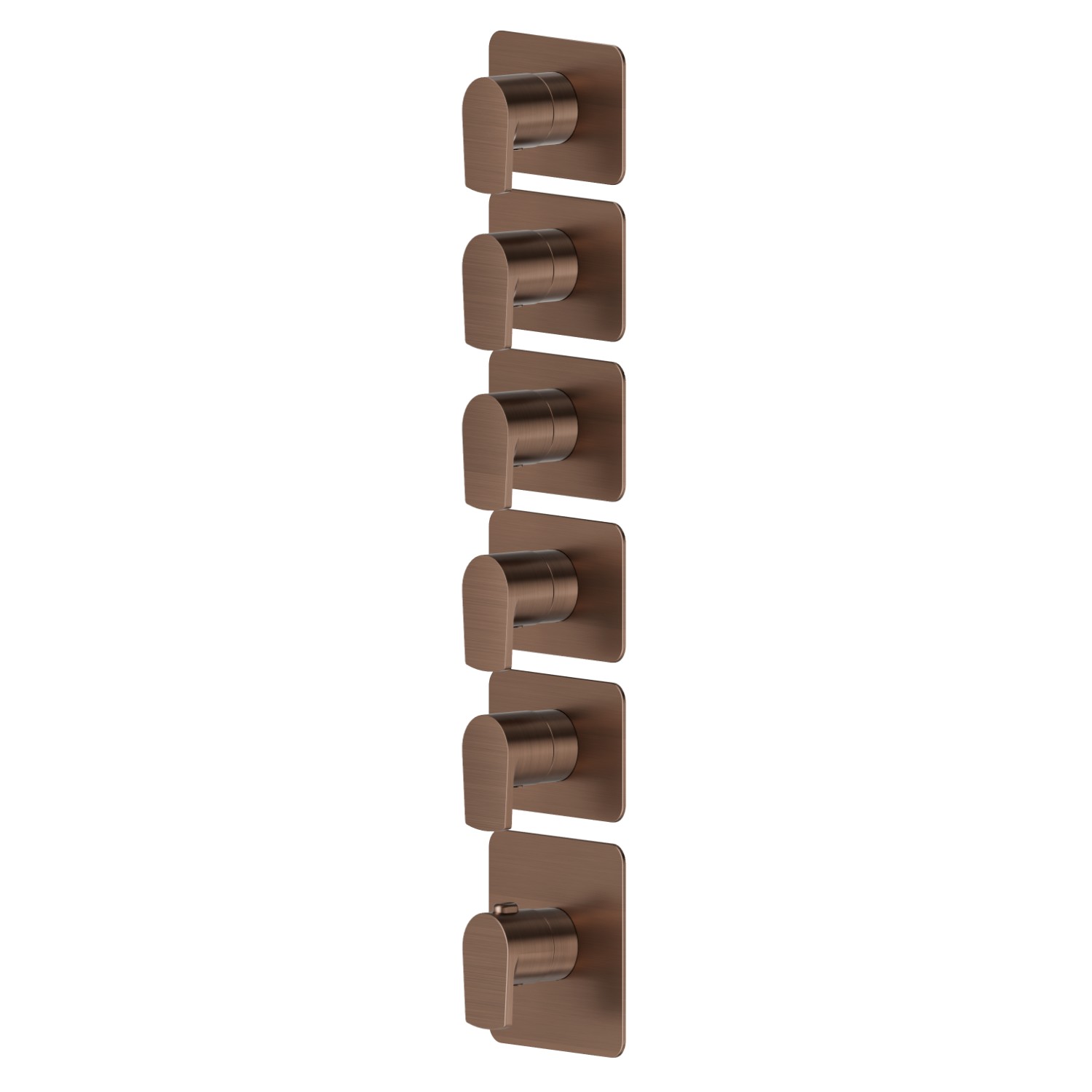 Mitigeurs de douche thermostatiques à encastrer 5 sorties. entrées et sorties de 3/4”. Façade murale - finition PVD Brushed Copper Bronze