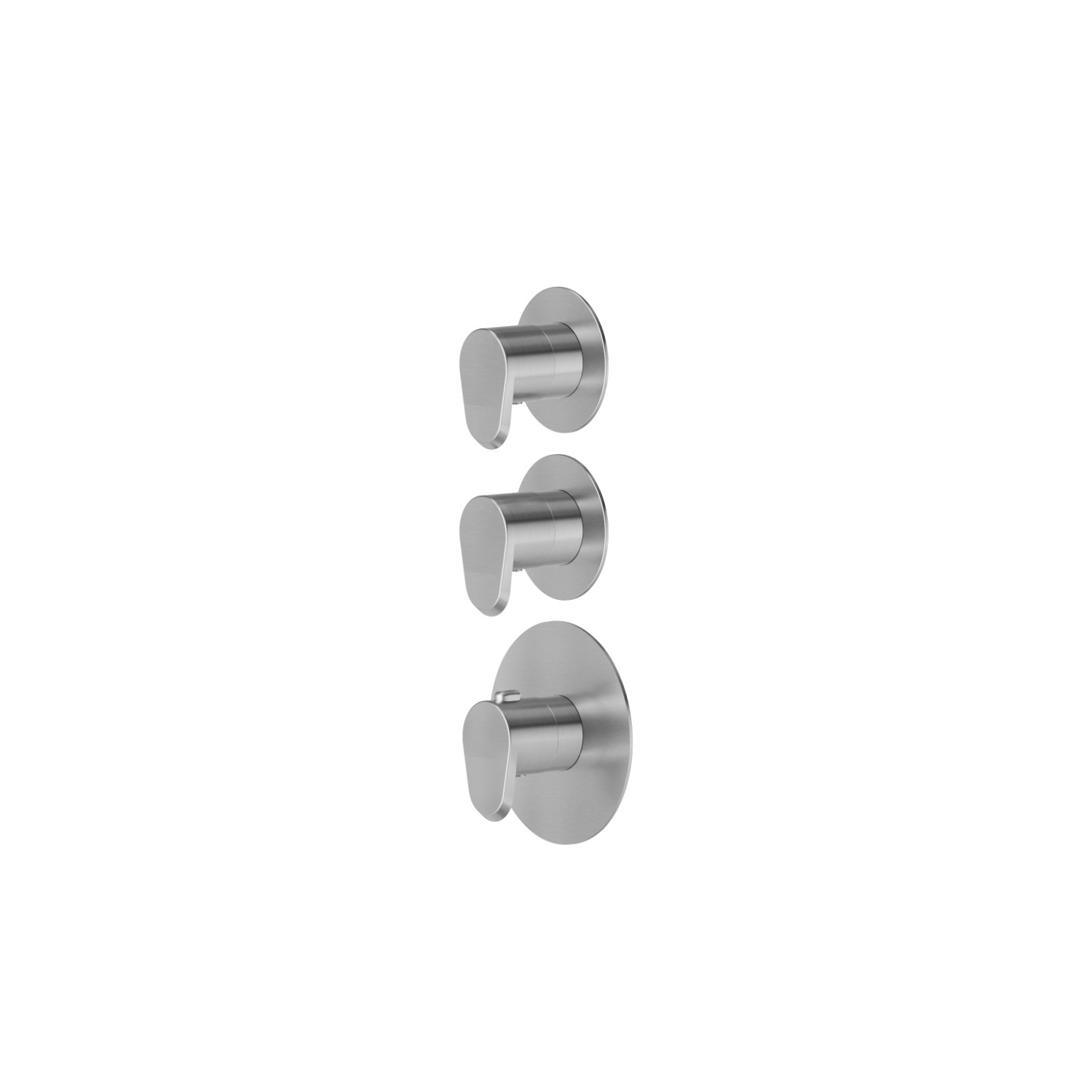 2 ways out concealed thermostatic multifunction selectors. 3/4” connections. External part. Ø70 - finish PVD Brushed steel