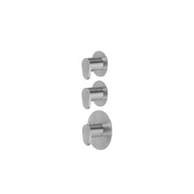 2 ways out concealed thermostatic multifunction selectors. 3/4” connections. External part. Ø70 - finish PVD Brushed steel