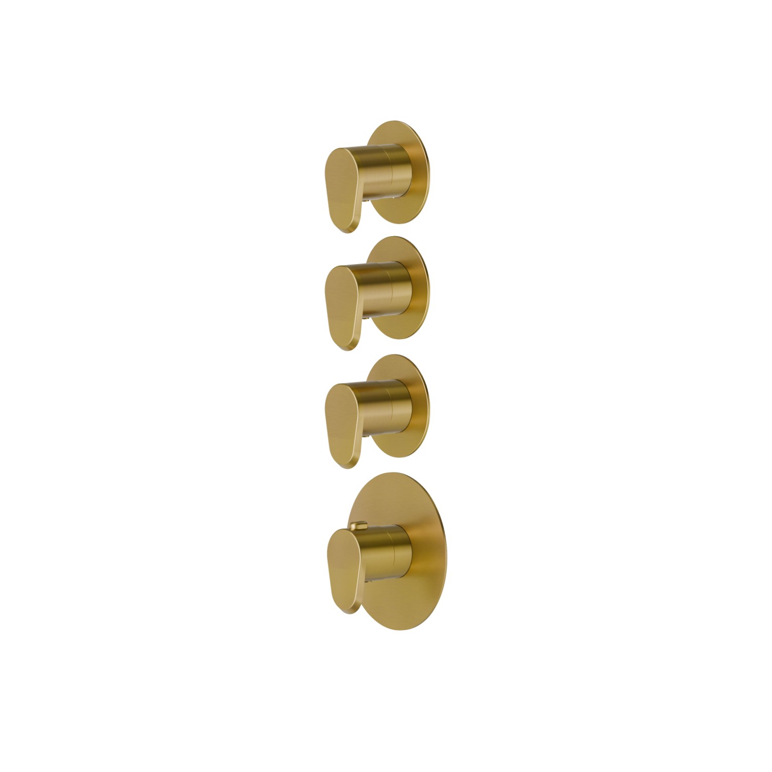 Mitigeurs de douche thermostatiques à encastrer 3 sorties. entrées et sorties de 3/4”. Ø70 - finition PVD Brushed Gold