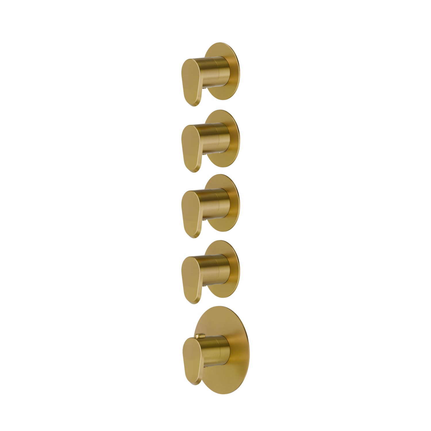 Mitigeurs de douche thermostatiques à encastrer 4 sorties. entrées et sorties de 3/4”. Ø70 - finition PVD Brushed Gold