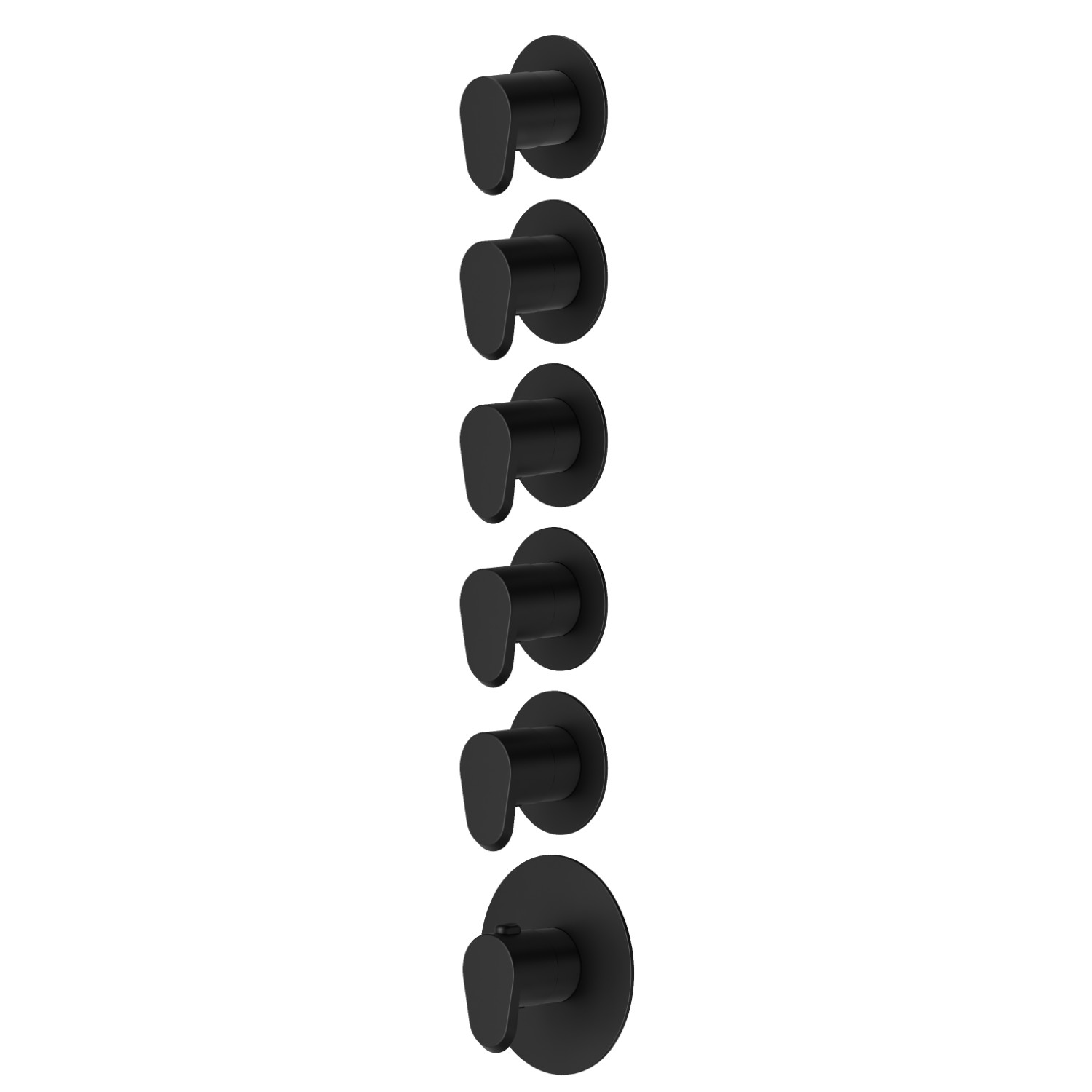 5 ways out concealed thermostatic multifunction selectors. 3/4” connections. Ø70 - finish Matt Black