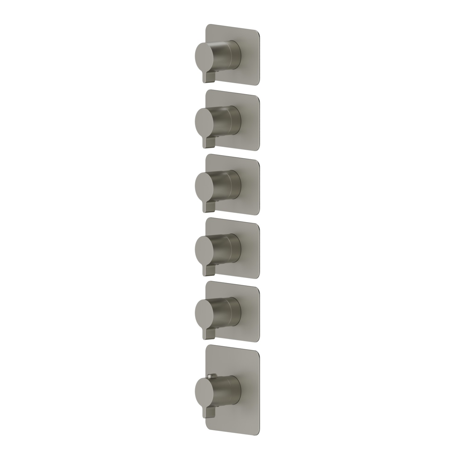 5 ways out concealed thermostatic multifunction selectors. 3/4” connections. External part - finish Titanium Satin