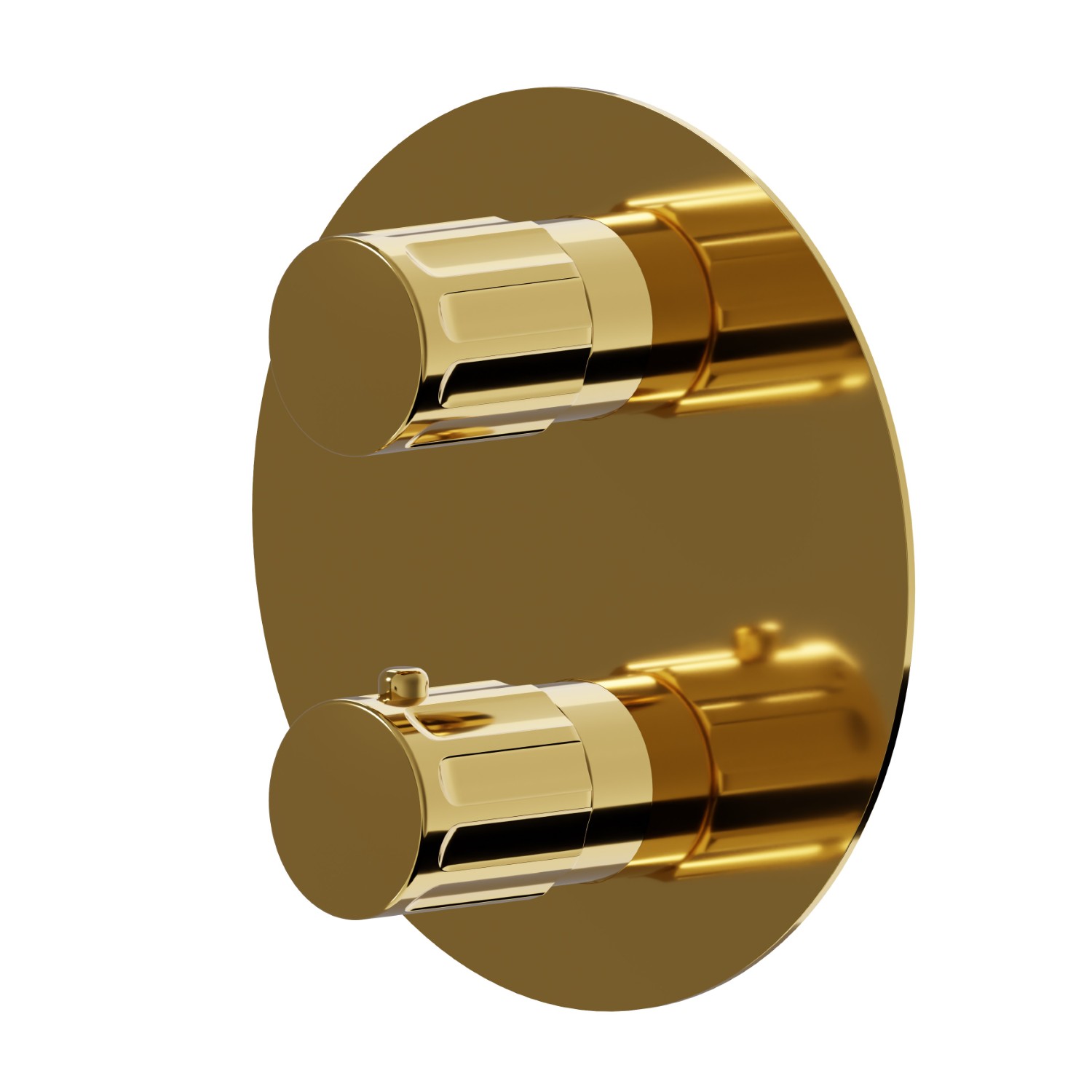 Miscelatore termostatico ad incasso, con comando per la regolazione della temperatura e deviatore a 3 uscite. Parte esterna - finitura PVD Glossy Gold
