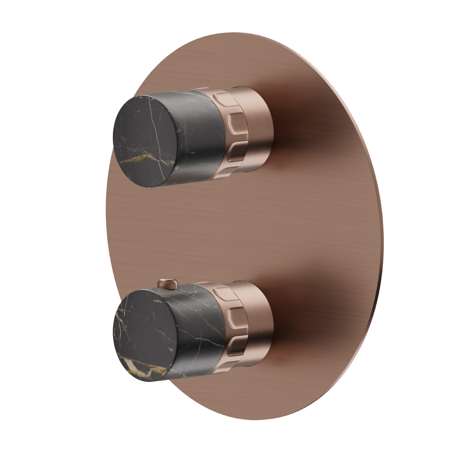Concealed thermostatic mixer, with one handle for temperature control and 2 ways out diverter. External part - finish PVD Brushed Copper Bronze