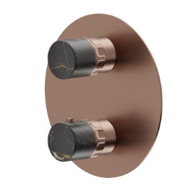 Concealed thermostatic mixer, with one handle for temperature control and 2 ways out diverter. External part - finish PVD Brushed Copper Bronze