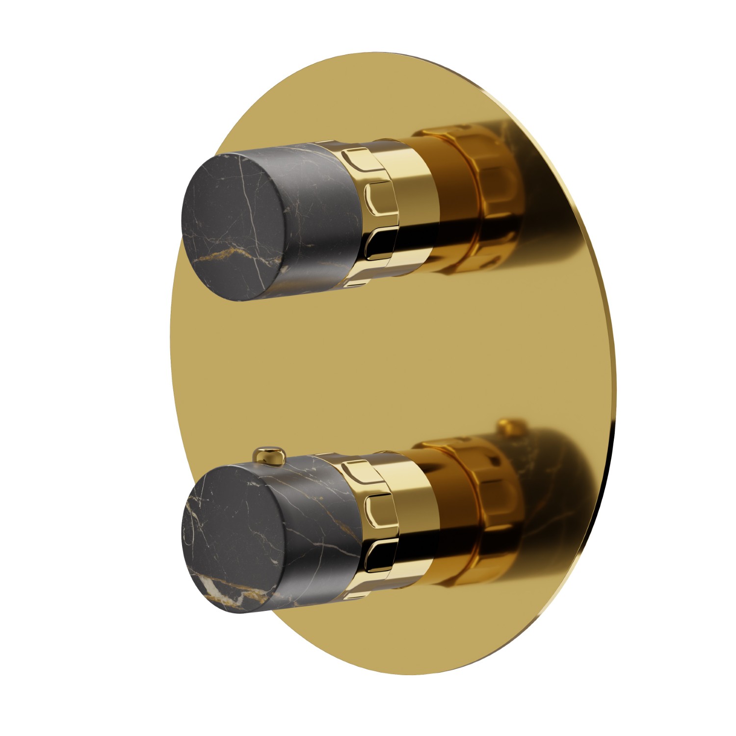 Concealed thermostatic mixer, with one handle for temperature control and 2 ways out diverter. External part - finish PVD Glossy Gold