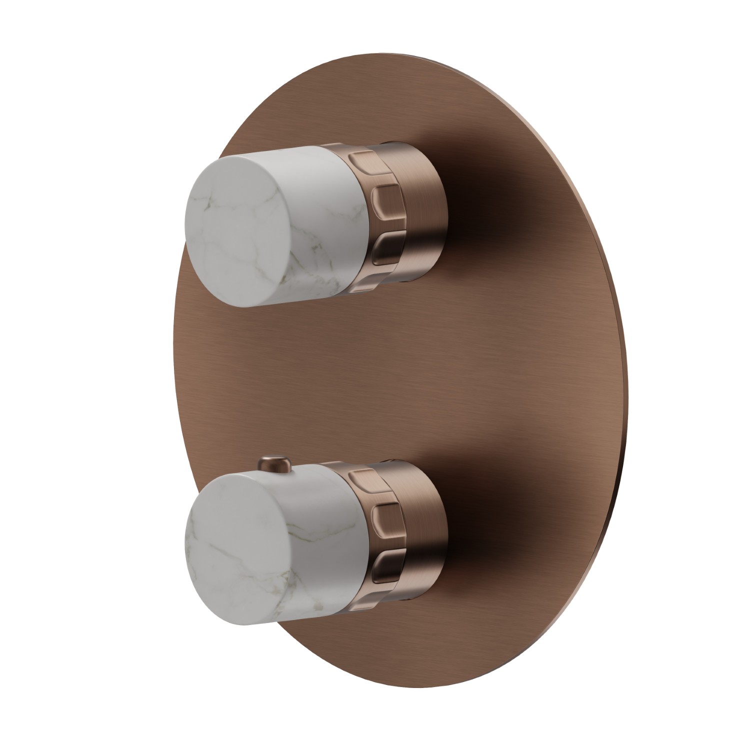 Concealed thermostatic mixer, with one handle for temperature control and 2 ways out diverter. External part - finish PVD Brushed Copper Bronze