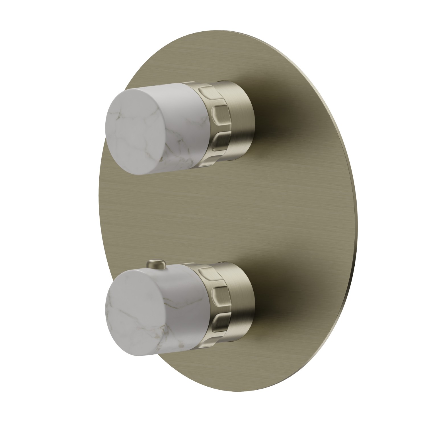 Miscelatore termostatico ad incasso, con comando per la regolazione della temperatura e deviatore a 2 uscite. Parte esterna - finitura PVD Brushed Pale Gold