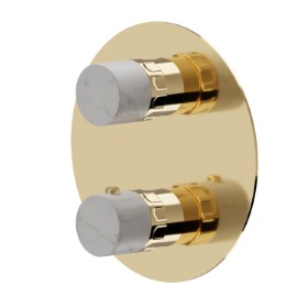 Concealed thermostatic mixer, with one handle for temperature control and 2 ways out diverter. External part - finish PVD Glossy Gold