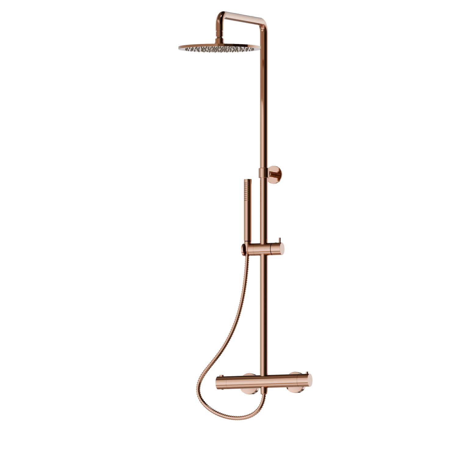 Colonna doccia corta corpo freddo con miscelatore termostatico esterno completo di deviatore, soffione e doccetta in ottone. - finitura PVD Copper Bronze