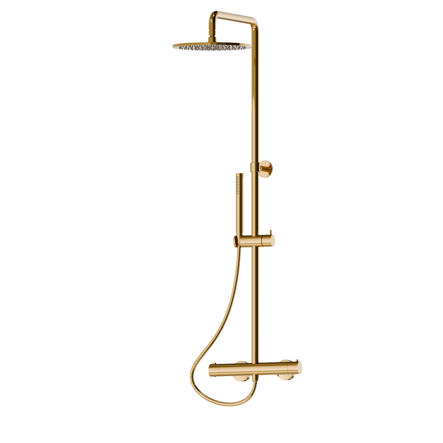 Short shower column, cold body with external thermostatic mixer
with diverter, head shower and hand shower in brass - finish PVD Glossy Gold