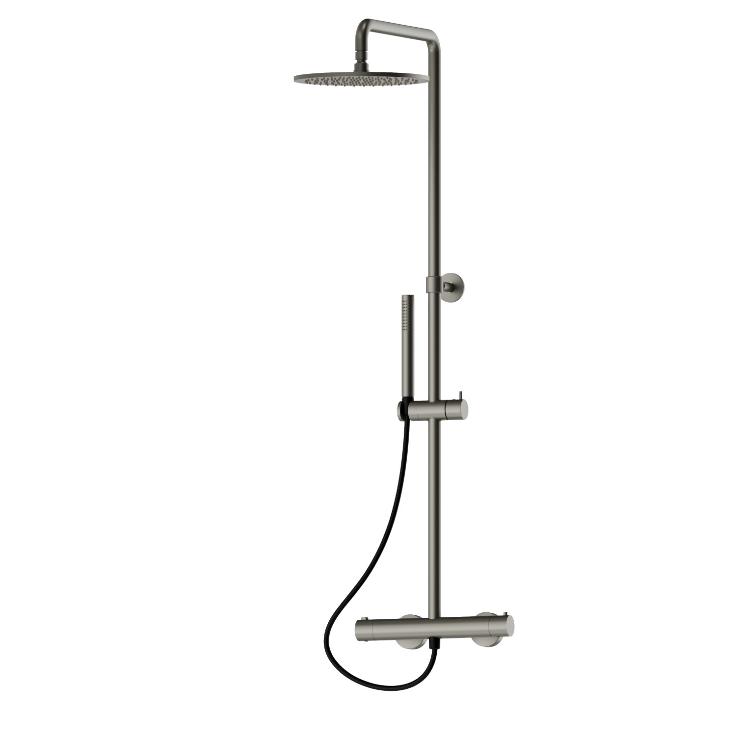 Kurze Duschsäule mit kaltem Körper mit externem Thermostatmischer komplett mit Umsteller, Duschkopf und Handbrause aus Messing - oberfläche Titanium Satin