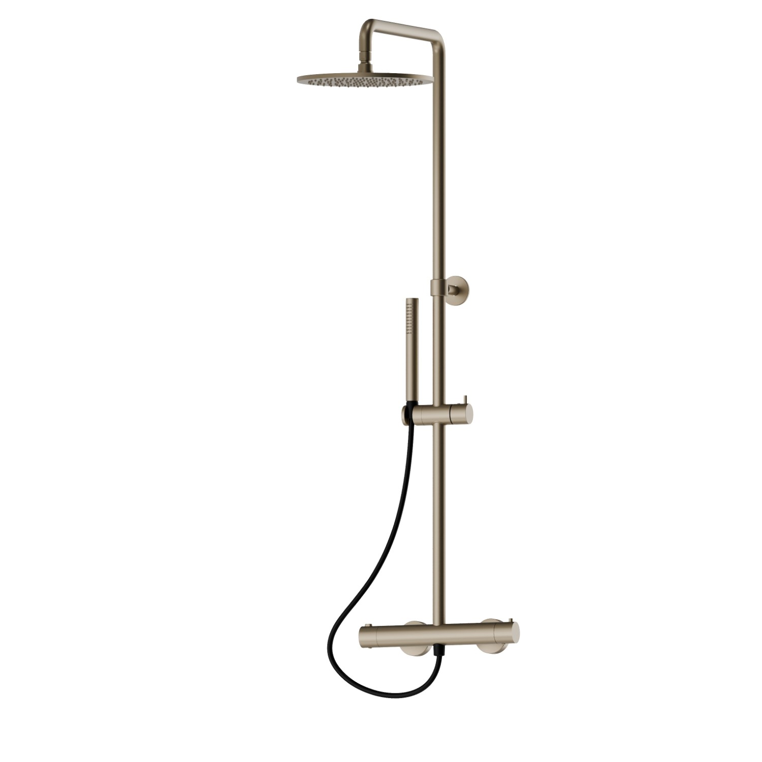Short shower column, cold body with external thermostatic mixer
with diverter, head shower and hand shower in brass - finish Gold Satin